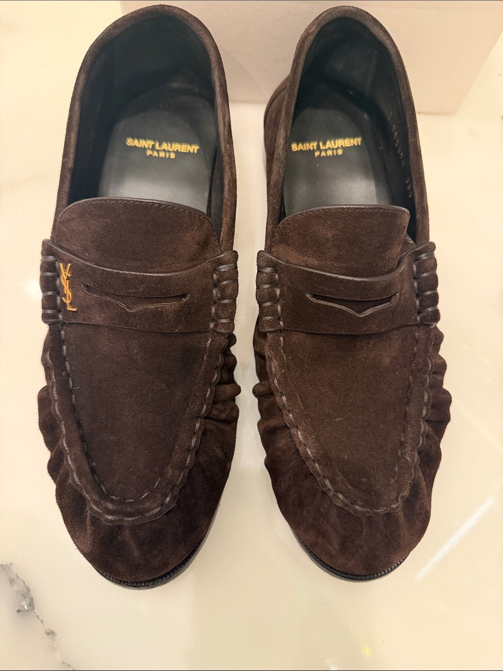 Saint Laurent Dark Brown Suede Penny Loafers